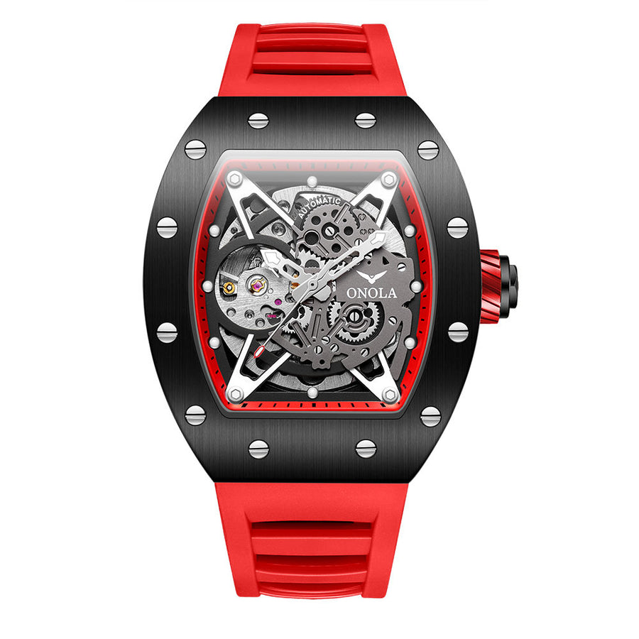 ONOLA Awesome 43mm Menâs Tonneau Shaped Watch with Visible Gears