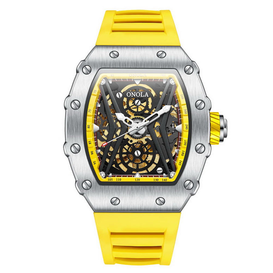 ONOLA 3828 Automatic Mechanical Skeleton Watch for Men w/ Exposed Gear