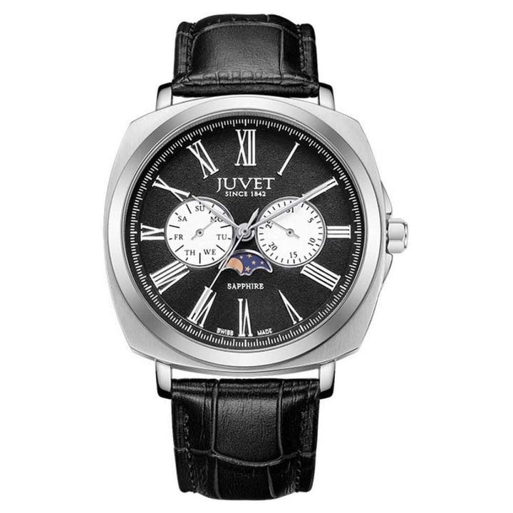 JUVET 7007 Luxury Swiss Day Date Watch with Moon Phase Waterproof - Deep Black A2