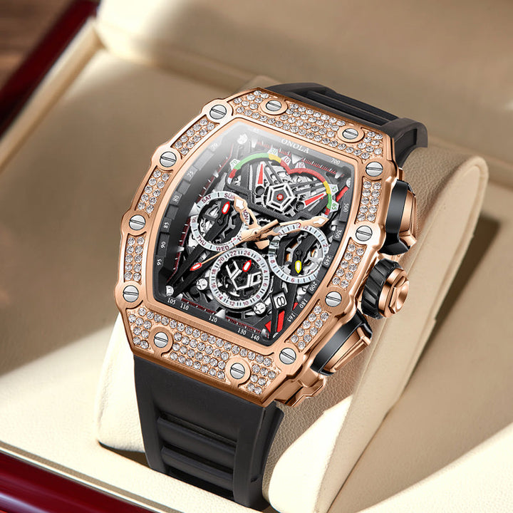 ONOLA Luxury Diamond Skeleton Watch Barrel Shaped