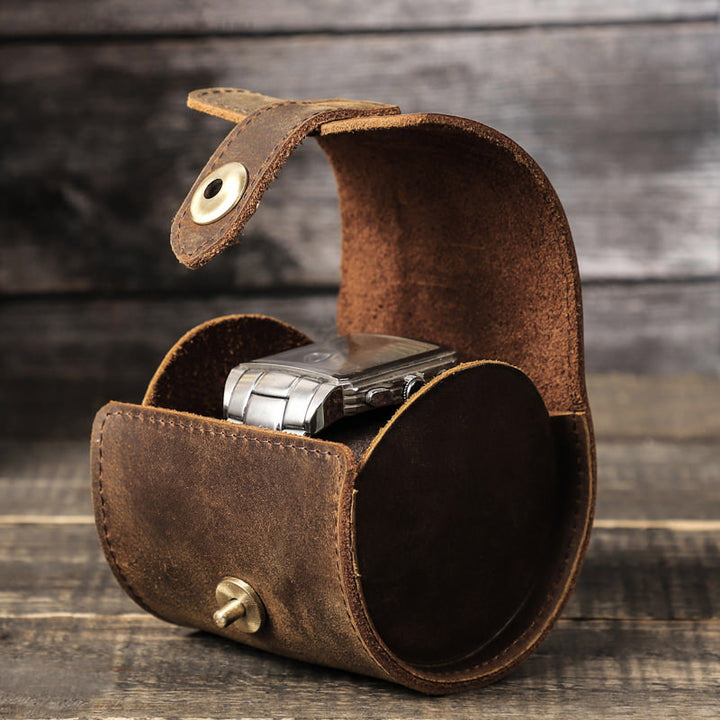 Crazy Horse Leather Watch Travel Case Luxury