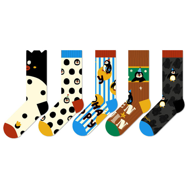 Beligogo Adorable Penguin Cotton Crew Socks 5 Packs Set