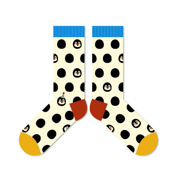Beligogo Black Dot Penguin Crew Socks