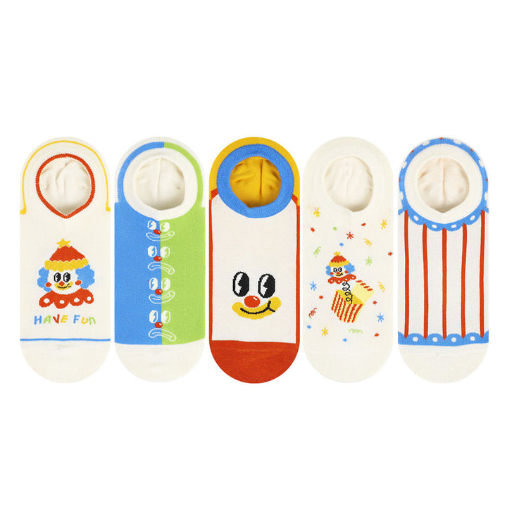 Beligogo Cartoon Clown Low Cut  Socks 5 pack set