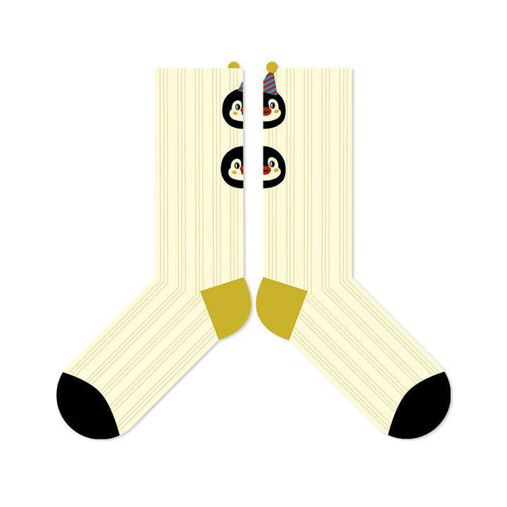 Beligogo Soft, Breathable Penguin & Striped Crew Socks: Non-Slip Style for Spring & Fall