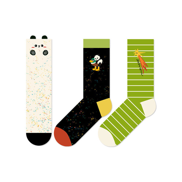 Beligogo Versatile Cartoon Panda & Striped Crew Socks: Comfort for Men & Women
