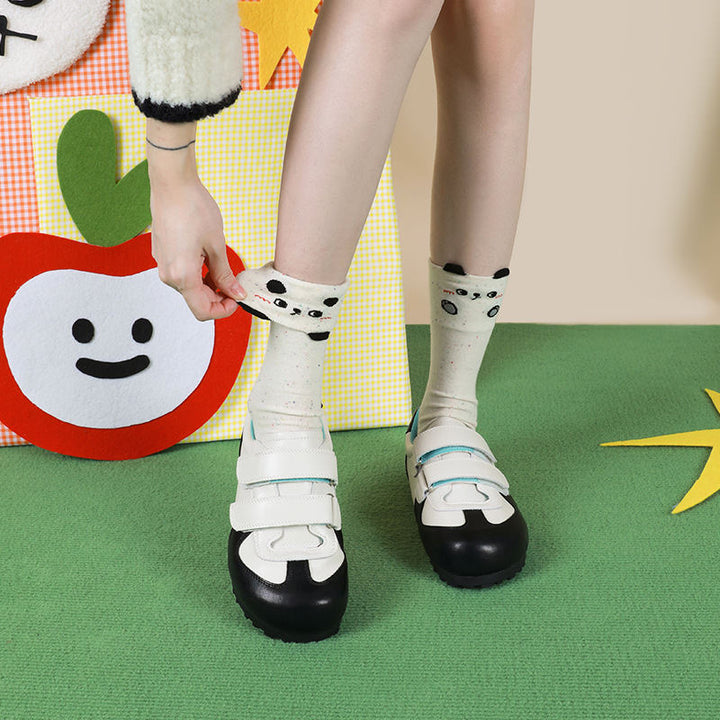 Beligogo Premium Cartoon Panda & Striped Crew Socks: Breathable, Soft, Non-Slip