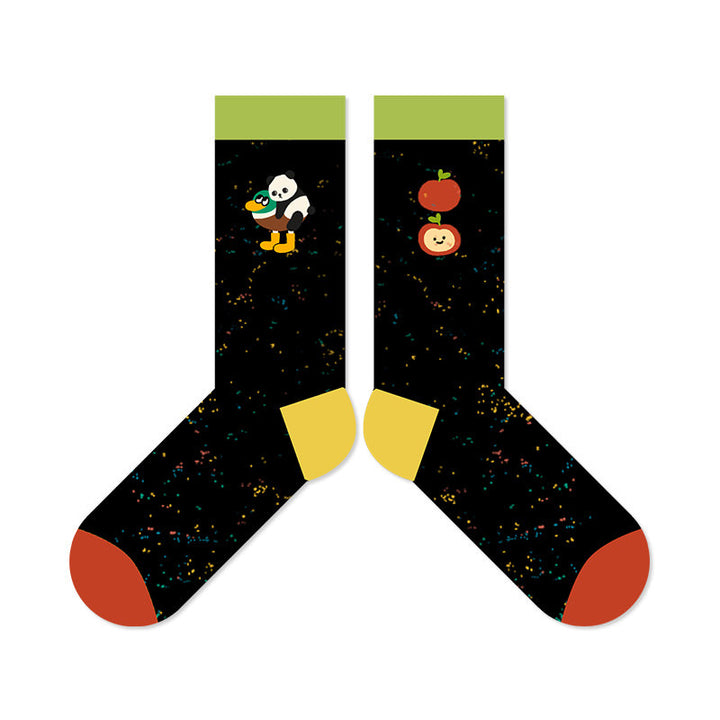 Beligogo Durable Cartoon Panda & Striped Crew Socks: Soft, Breathable, Stay-Put