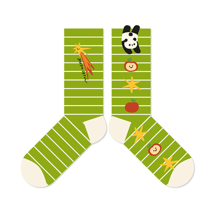 Beligogo Versatile Cartoon Panda & Striped Crew Socks: Perfect for Spring & Fall