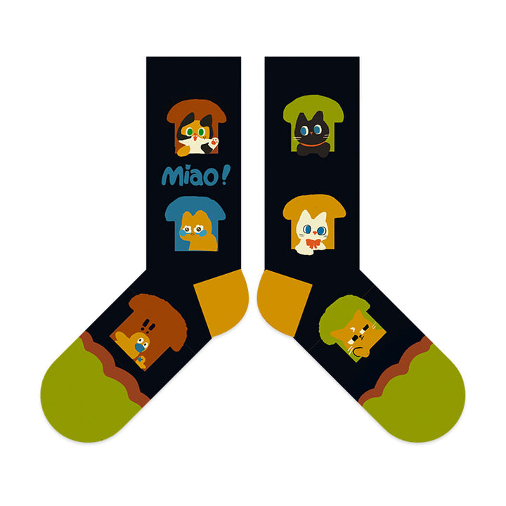 Beligogo Purrfect 5-Selection Charming Kitten Crew Socks: Soft, Breathable Socks for Men & Ladies
