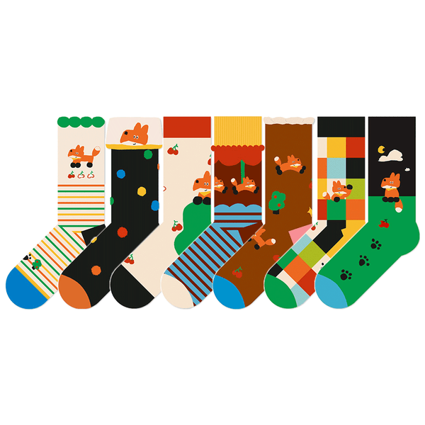Beligogo 7-Design Playful Vulpes Crew Socks: Soft, Breathable, Anti-Slip Unisex Hosiery