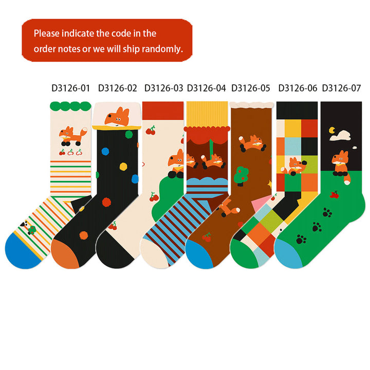Beligogo 7-Style Pack Trendy Vulpes Crew Socks: Soft, Breathable, Comfortable Mid-Calf Socks