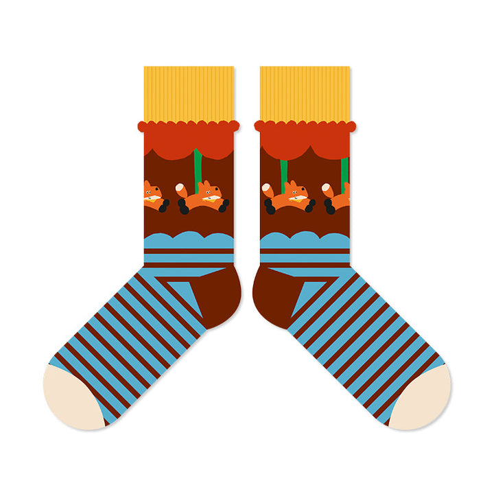 Beligogo 7-Choice Playful Vulpes Crew Socks: Soft, Breathable, Non-Slip Socks for All