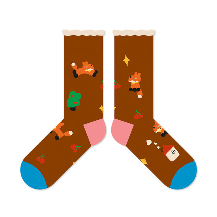 Beligogo 7-Option Fashionable Vulpes Crew Socks: Soft, Breathable, Durable Socks for Men & Women
