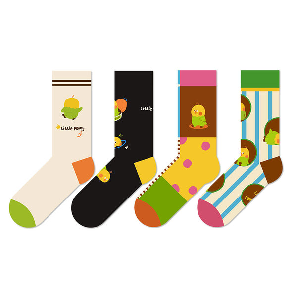 Beligogo 4-Assortment Playful Parrot Crew Socks: Cozy, Anti-Odor, Grip for Men & Women
