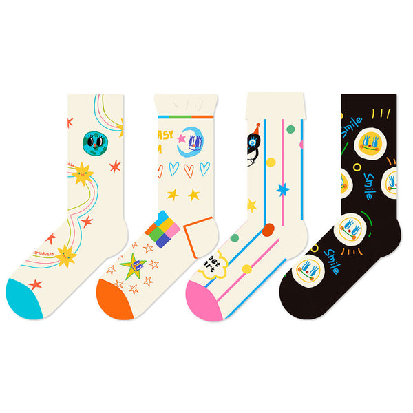 Beligogo Cheerful 4-Pack Mesmerizing Cosmic Crew Socks: Plush, Durable, Versatile Wear