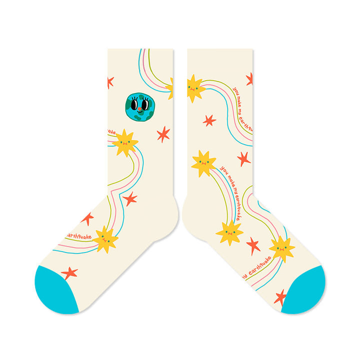 Beligogo Captivating 4-Piece Starry Cosmic Crew Socks: Breathable, Odor-Control, Everyday Wear