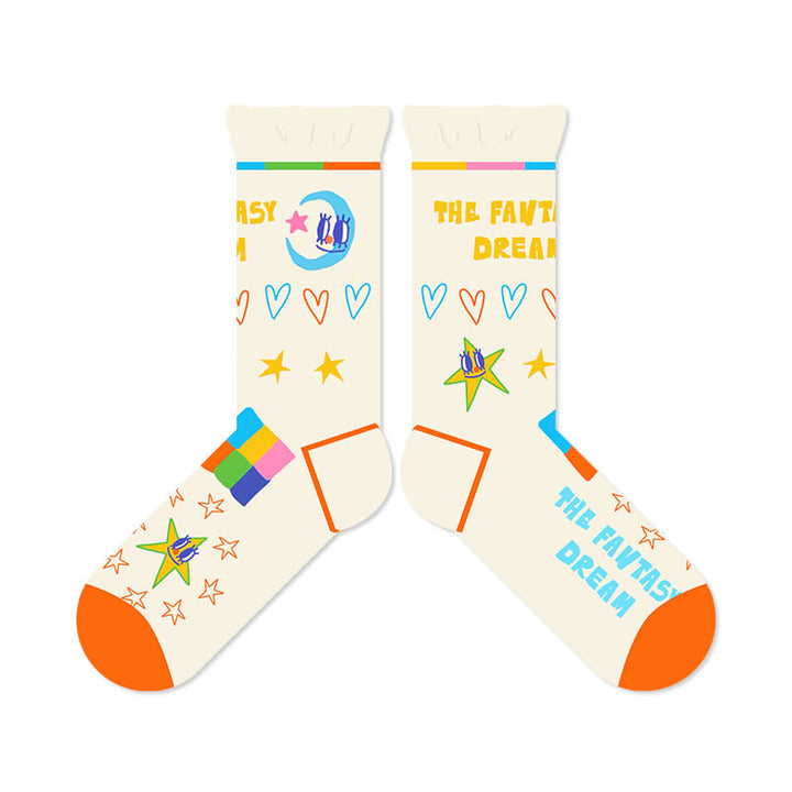 Beligogo Magnificent 4-Selection Cosmic-Printed Crew Socks: Plush, Non-Slip, Durable Mid-Calf