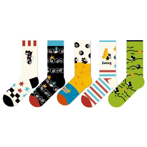 Beligogo Fantastic 5-Pair Whimsical Black Bean the Mouse Crew Socks