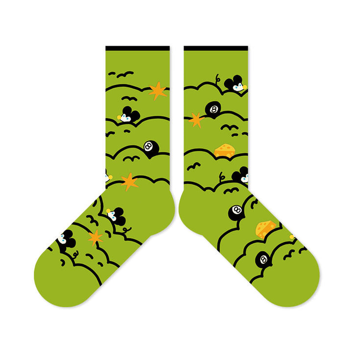 Beligogo Brilliant 5-Piece Delightful Black Bean the Mouse Crew Length Socks
