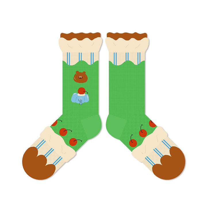 Beligogo Snug & Stylish Blueberry Pudding & Choco Bear Mid-Calf Sock Set (5-Pack)