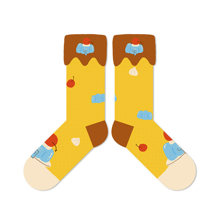 Beligogo Blueberry Pudding Elephant & Chocolate Bear 5-Piece Mid-Calf Sock Collection