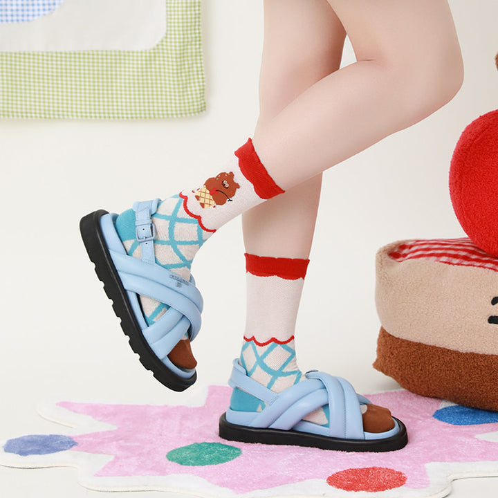 Beligogo Women's Snug Blueberry Pudding & Choco Bear Mid-Calf Socks (5-Count)