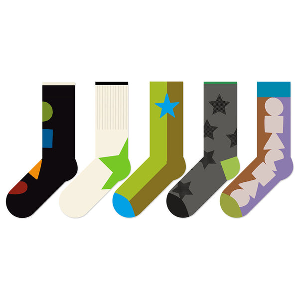 5 Trendy & Cozy Geometric Mid-Calf Socks - Gentle, Non-Slip & Fragrance-Free Year-Round Must-Haves