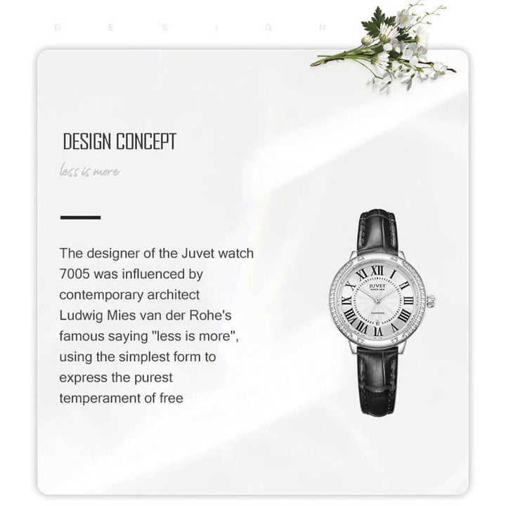 JUVET 7005 Super Thin Leather Strap Watch for Women Waterproof 