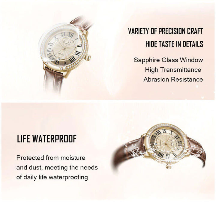 JUVET 7005 Minimalist Diamond Gold Watch Waterproof 