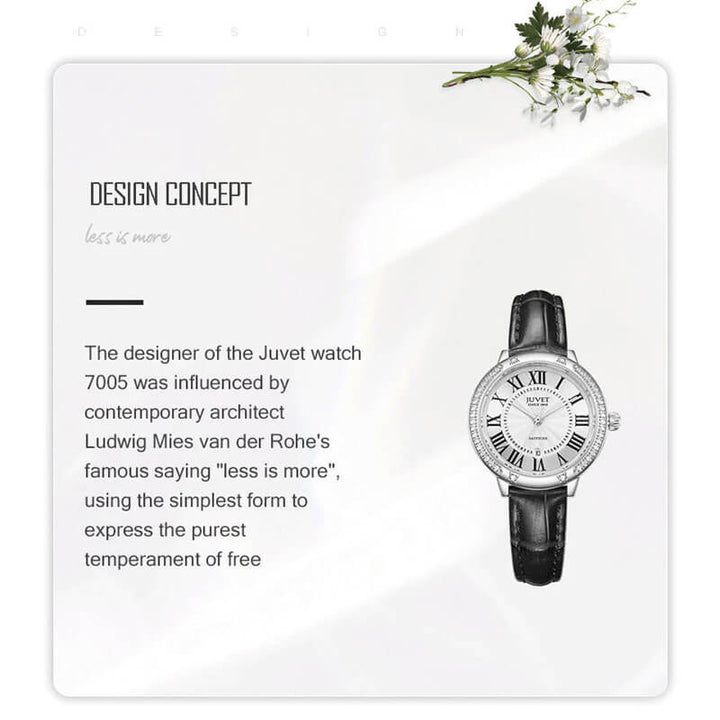 JUVET 7005 Vintage Leather Strap Watch with Diamond Bezel - Dark Night A4