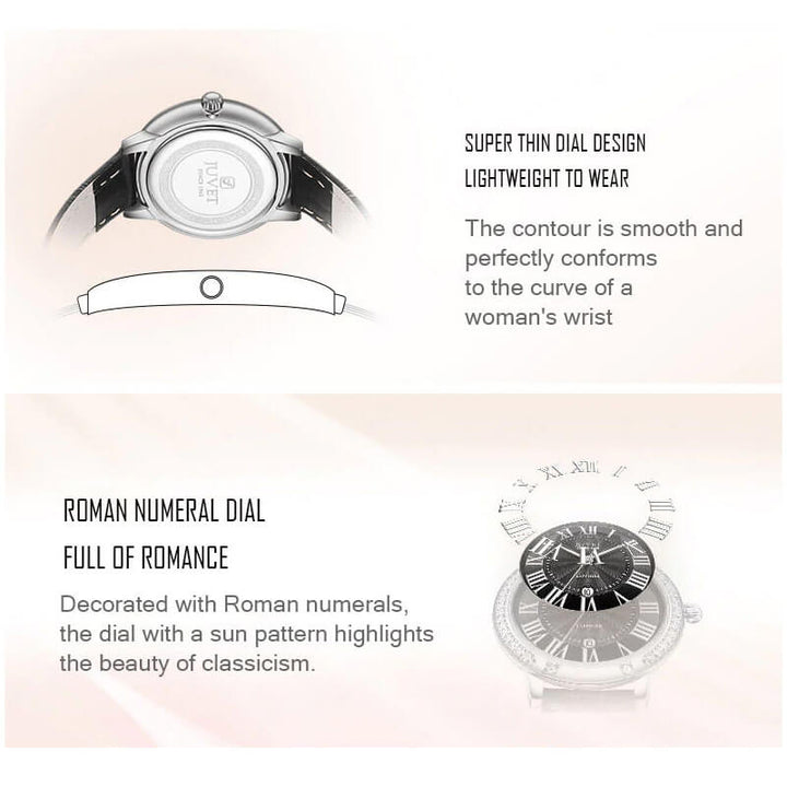 JUVET 7005 Ladies Super Thin Watch with Diamond Bezel - Dark Night A4