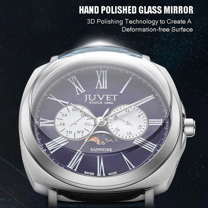 JUVET 7007 Luxury Mens Moon Phase Watch 30m Waterproof - Purple Blue A3