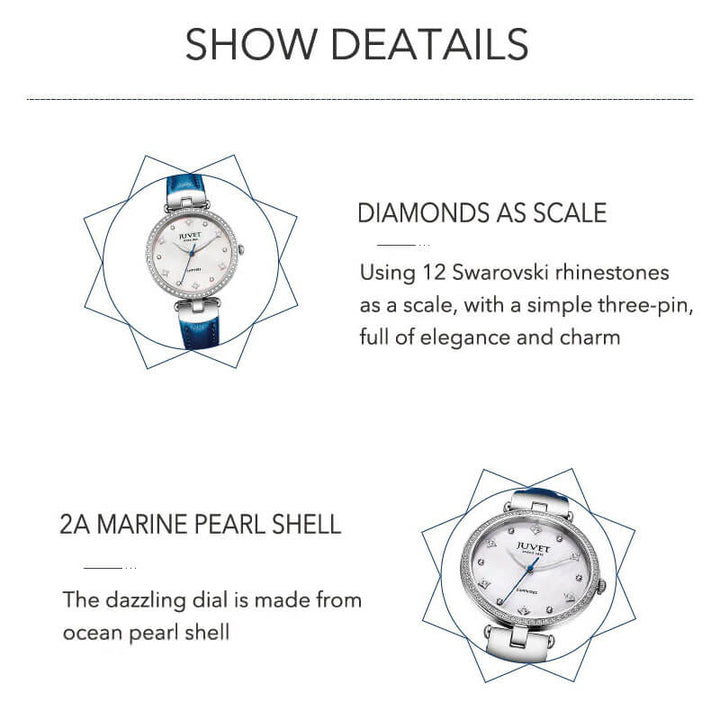 JUVET 7010 A4 Marine Pearl Dial Watch for Women - Elegant Blue