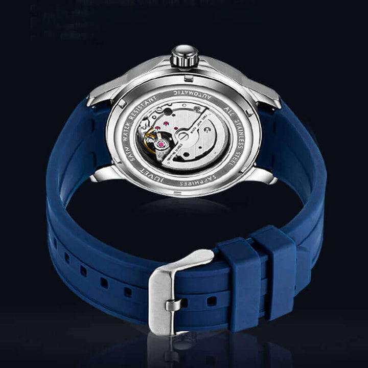 JUVET 7011 8mm Ultra Thin Skeleton Watch for Men 5Bar Waterproof 