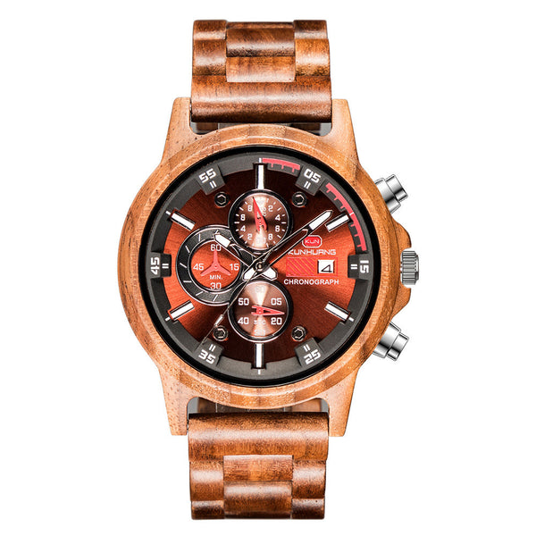 KUNHUANG 1010A Multifunction Wooden Sport Watch for Men