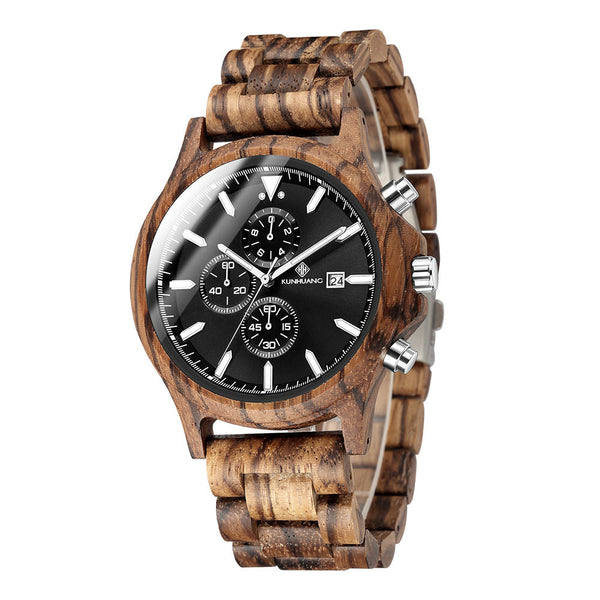 KUNHUANG 1010B Multifunction Mens Wooden Watch