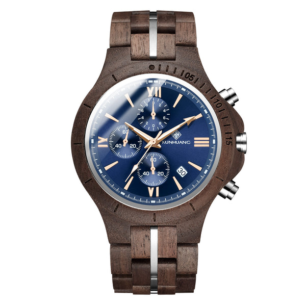 KUNHUANG 1023A Handmade Men Wood Watch 100% Natural