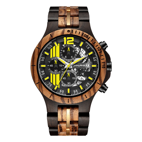 KUNHUANG 1023B Multifunctional Wooden Men's Quartz Watch