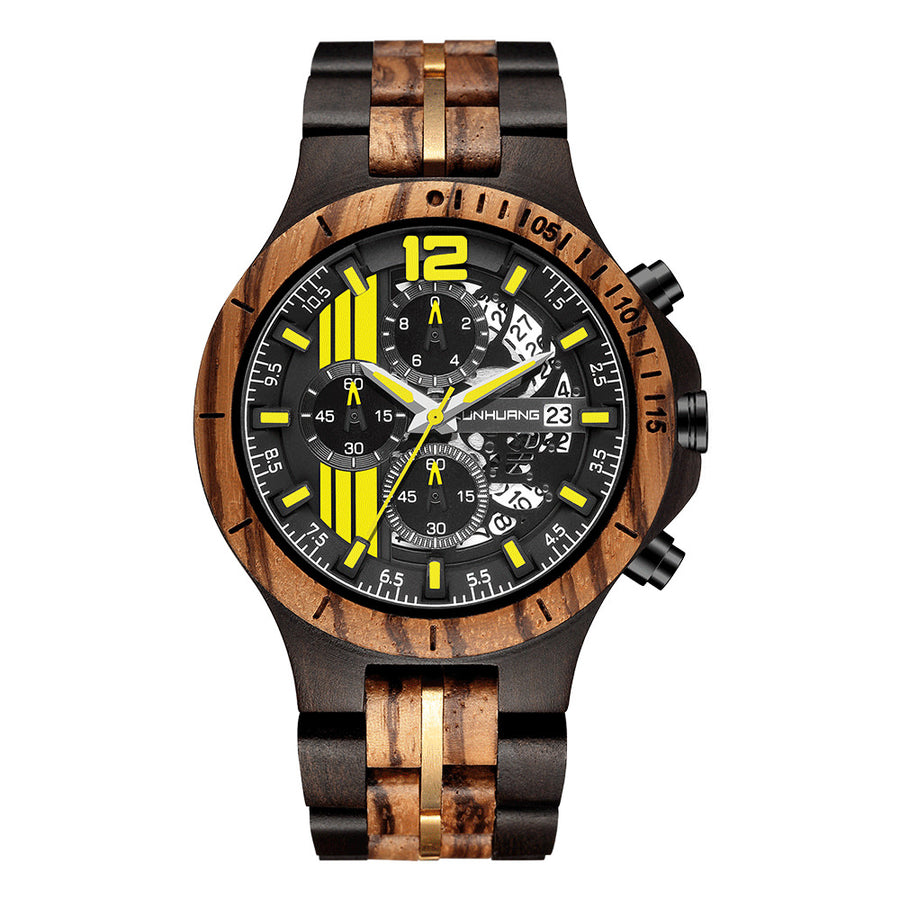 KUNHUANG 1023B Multifunctional Wooden Men's Quartz Watch