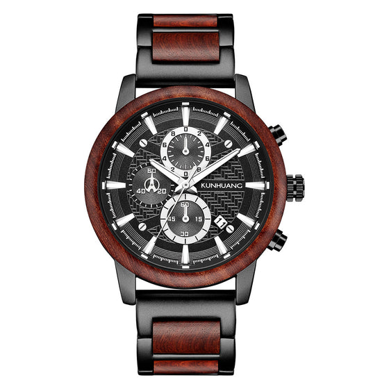 KUNHUANG 3016 Multifunction Sport Watch Wood For Men Waterproof