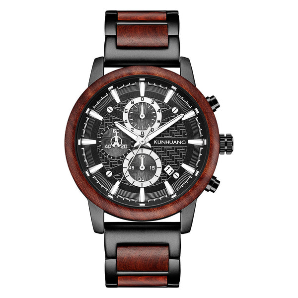 KUNHUANG 3016 Multifunction Sport Watch Wood For Men Waterproof