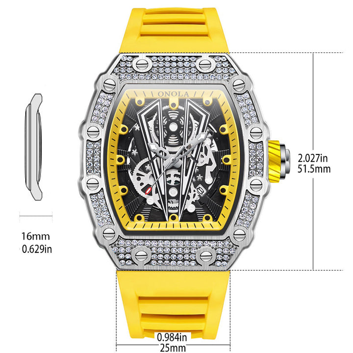 ONOLA Diamond Skeleton Watch Quartz for Men