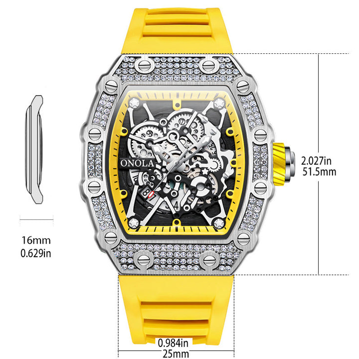 ONOLA Men's Diamond Bezel Watch Skeleton Quartz
