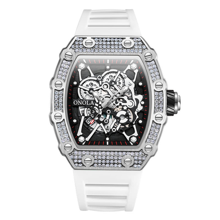 ONOLA Men's Diamond Bezel Watch Skeleton Quartz