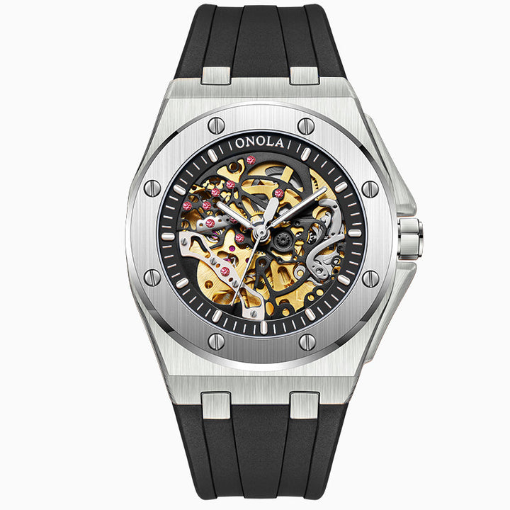 ONOLA Mens Skeleton Watch with Visible Gears