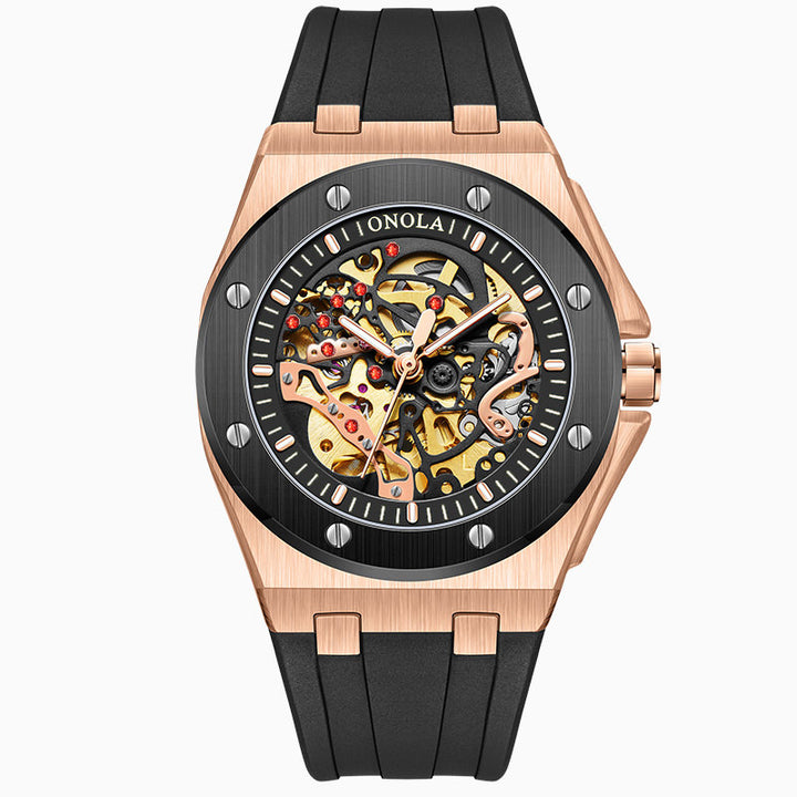 ONOLA Mens Skeleton Watch with Visible Gears