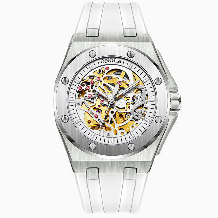 ONOLA Mens Skeleton Watch with Visible Gears