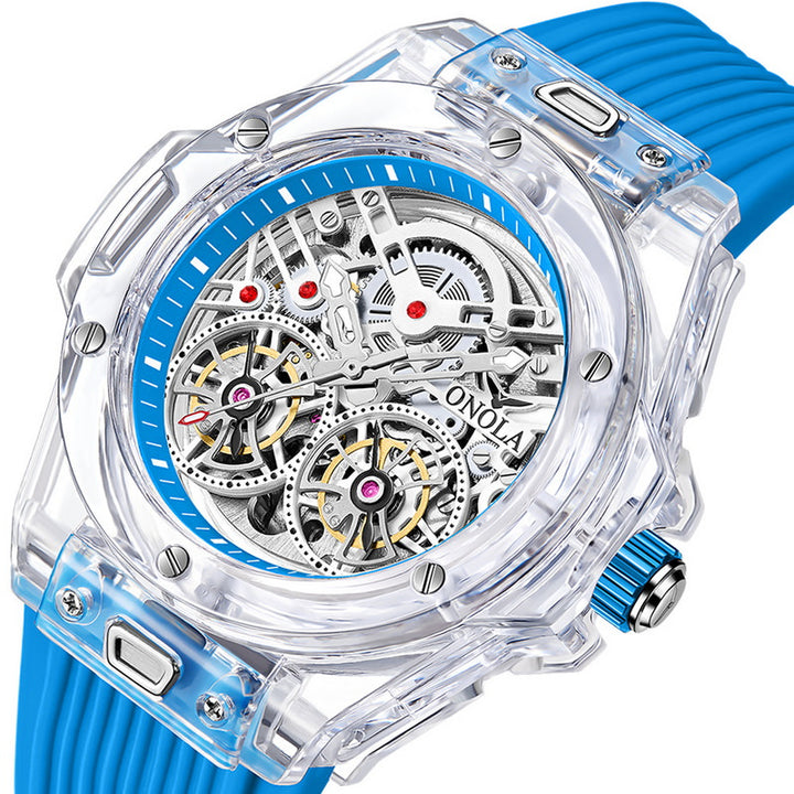ONOLA Skeleton Transparent Watch with  Gears Showing 