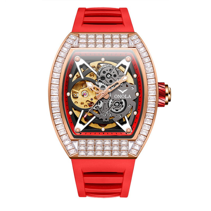 ONOLA Diamond Tonneau Watch With Gears Showing ON3838F